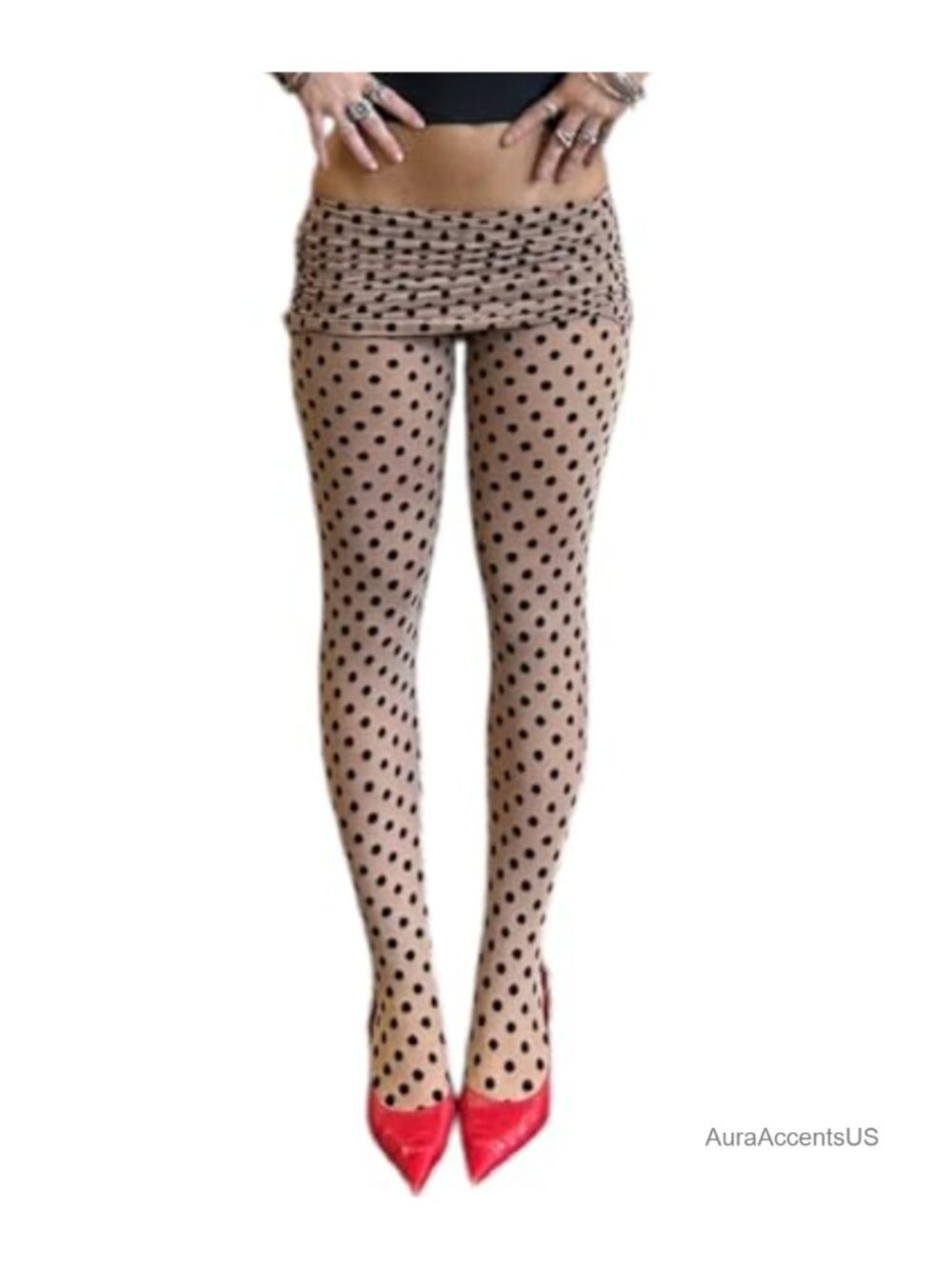 Polka Dot Fold Over Waist Sheer Tights Y2k See Through Mesh Stockings